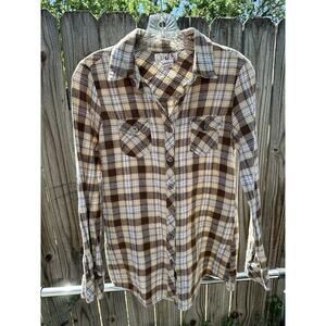 OP Brown Plaid Flannel Button-Up Shirt – Women’s Medium